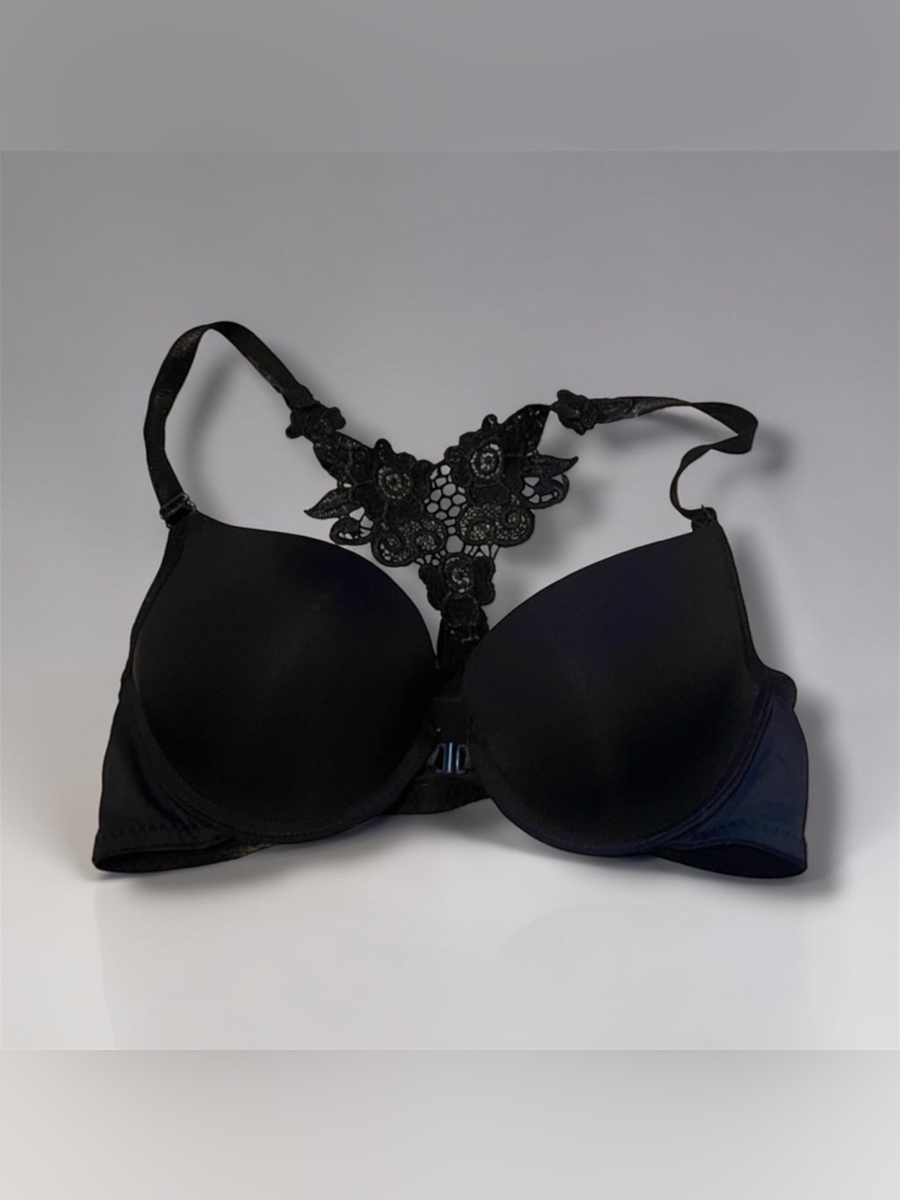 Black Lace Racerback Push-Up Bra - Front clasp